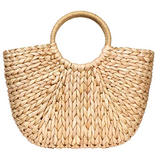 Womens Large Straw Bags Beach Tote Bag Handwoven Hobo Bag Summer Beach Bag Straw Handbag (Brown)
