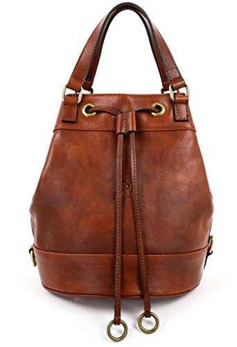 Time Resistance Leather Bucket Bag Full Grain Real Leather Tote Bag for Women