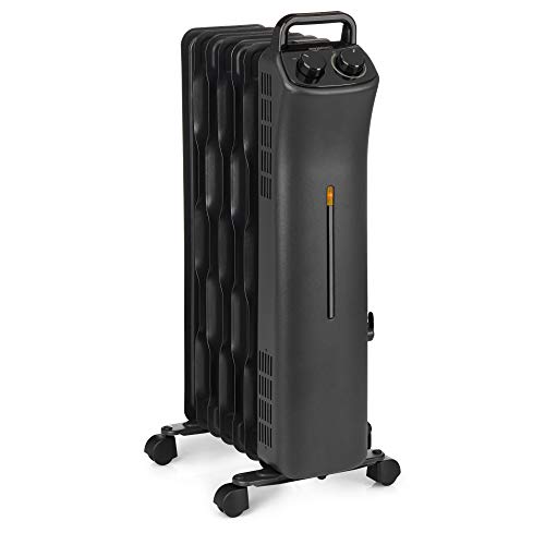 Amazon Basics Portable Radiator Heater with 7 Wavy Fins, Manual Control, Black, 1500W
