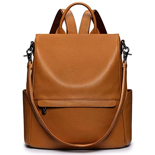 S-ZONE Women Genuine Leather Backpack Purse Anti-theft Travel Rucksack Convertible School Shoulder Bag Medium