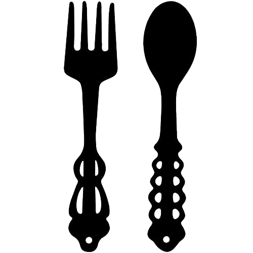 2 Pieces Metal Fork Spoon Wall Decor Big Black Fork Spoon Sign Metal Large Kitchen Rustic Decor Spoon Shaped Wall Sign Fork Shaped Hanging Sign Farmhouse Kitchen Wall Decors for Home Kitchen Decor