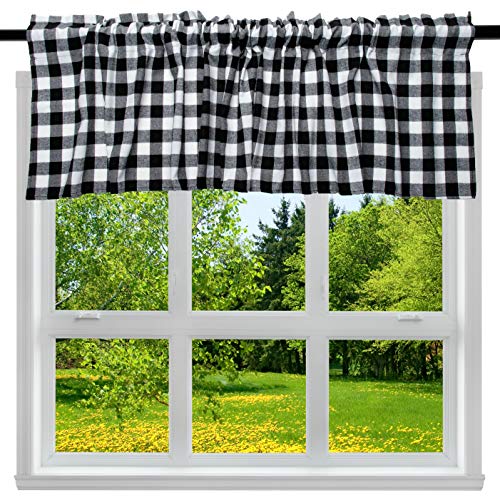 2 Pack Buffalo Check Plaid Window Valances White and Black Farmhouse Design Window Treatment Decor Curtains Rod Pocket Valances for Kitchen/Living Room 16″ x 56″