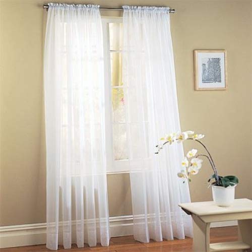 DZHJKIO 2 Piece Sheer Luxury Curtain Panel Set for Kitchen/Bedroom/Backdrop 84″ Inches Long (White )