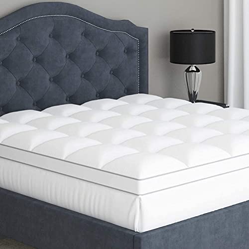 Sleep Mantra Queen Cooling Mattress Topper, Pillow-Top Optimum Thickness, Soft 100% Cotton Fabric, Breathable & Plush Quilted Down-Like Fill, Snug Deep Pocket fit for Mattresses 8-20 inch, White