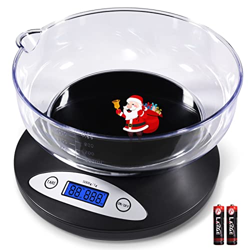 THINKSCALE Digital Kitchen Scale, Highly Accurate 5000g/11lb x 0.1oz, Food Scale for Cooking, Baking and Weight Loss, Kitchen Scale with Bowl 2 Modes and Tare Features, Back-lit LCD Display