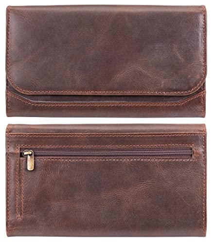 Moonster Leather Wallets for Women, Handmade Womens Leather Wallet Brown, Genuine Leather Wallet Women, Ladies Wallets Leather, Women’s Wallets, Multi Compartment RFID Wallet for Women 8″x4″