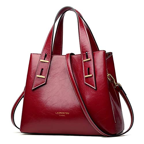 LAORENTOU Red Purses and Handbags for Women Cow Leather Shoulder Bags Mini Tote Purse with Top-handle Ladies Crossbody Bags (Red)