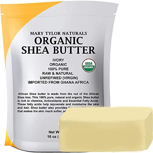 Mary Tylor Naturals Organic Shea butter 1 lb — USDA Certified Raw, Unrefined, Ivory From Ghana Africa — Amazing Skin Nourishment, Eczema, Stretch Marks and Body