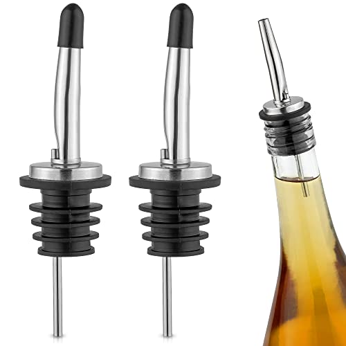 Zulay 2 Pack Stainless Steel Liquor Pourers with Rubber Dust Caps – Tapered Spout Liquor Bottle Pourers for Alcohol – Pour Spout For Liquor Bottles, Olive Oil Dispensers, Syrup, Vinegar, Juice