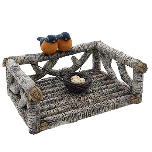 Servette Home Rustic Polyresin Weighted Flat Napkin Holder – Birch Branches with Birds’ Nest