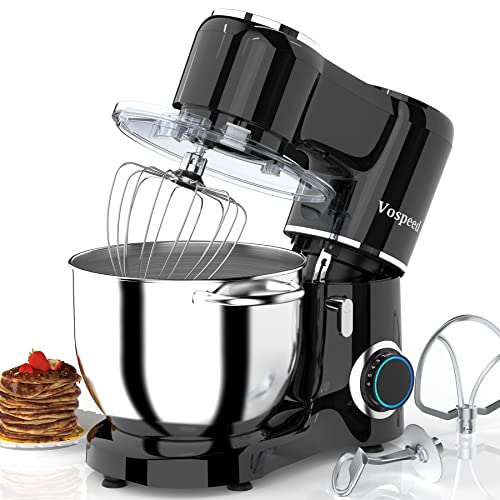 Vospeed Stand Mixer, 660W 6-Speed Tilt-Head Kitchen Mixer with 8.5QT Stainless Steel Mixing Bowl, Beater, Dough Hook, Whisk, Household Use – Black