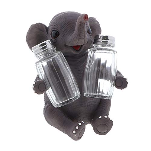 Jungle Animals Kitchen Décor Novelty Salt and Pepper Shaker Set With Holder – Baby Elephant