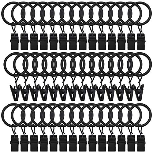42 Pack Curtain Rings with Clips Decorative Drapery Rustproof Vintage Compatible with up to 5/8 inch Rod Black