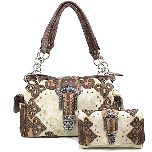 Zelris Western Women Conceal Carry Buckle Handbag Wallet Set (Beige)