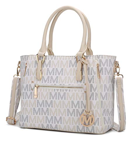 MKF Crossbody Shoulder Bag for Women – PU Leather Top Handle Pocketbook – Roomy Tote Satchel Handbag Purse M Charm White