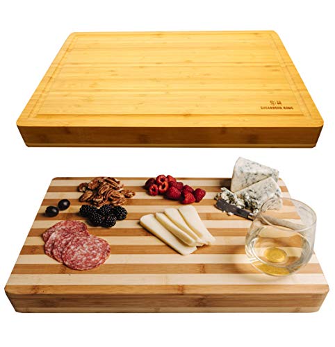 Reversible Cutting Board for Kitchen – a combo of EXTRA THICK multipurpose large chopping board (17 x 11.8 x 1.6) ; this butcher block makes great house warming presents and kitchen accessories