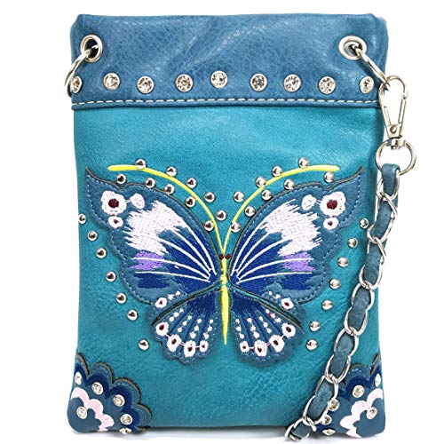 Zelris Peacock Butterfly Floral Embroidery Crossbody Small Crossbody Purse Bag (Teal)