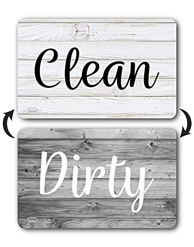 Gray and White Wood Clean Dirty Dishwasher Magnet, Reversible Dish Washer Sign, Double Sided Strong Kitchen Flip Indicator, Bonus Universal Magnetic Plate, Gray and White Clean Dirty Magnet