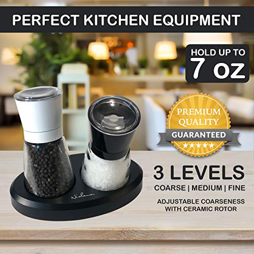 Deluxe Salt and Pepper Grinder Set of 2, White and Black. Refillable, With Adjustable Coarseness, For Peppercorn, Himalayan Salt, Sea Salt And Spices. | The Storepaperoomates Retail Market - Fast Affordable Shopping