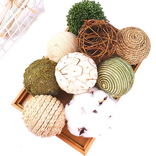 CIR OASES 9pcs 3.5Inch Fall Decorative Ball Orb Rattan Ball Rattan Woven Orbs Spherical Bowl and Vase Filler for Home Party Wedding Display Decor Props