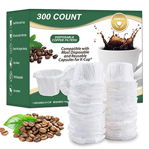 CAPMESSO Disposable Coffee Paper Filters Replacement Kerig Filter Compatible with Reusable Single Serve Pods Keurig Coffee Maker-300 Count (White)