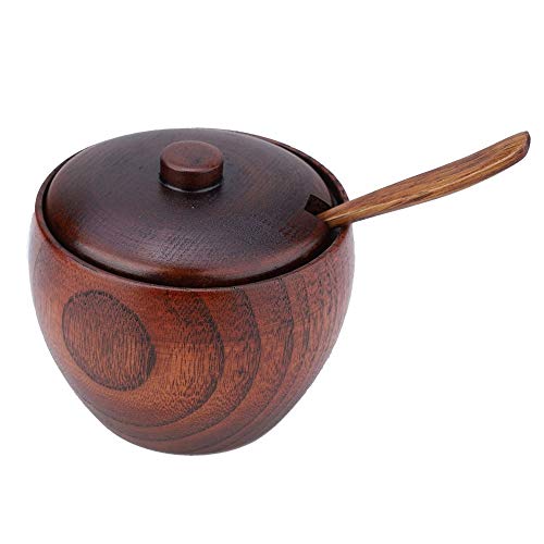 Cffdoitialhe Spice Jars, Concise Solid Wood Durable Wooden Seasoning Pot Spice Jar with Spoon and Lid Kitchen Home Seasoning Box