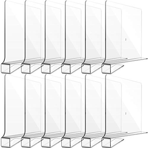 Clear Acrylic Shelf Dividers for Closet Organization Transparent Closet Shelf Divider Organizer Multi Functional Wood Closet Separator for Storage in Bedroom, Kitchen, Office (12 Pieces)