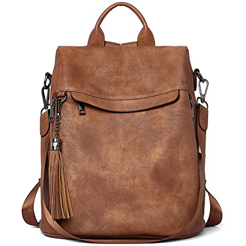 BROMEN Backpack Purse for Women Leather Anti-theft Travel Backpack Fashion Shoulder Bag Retro Brown