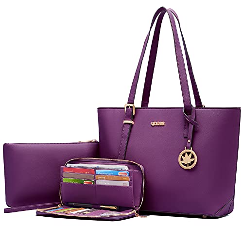 Purses And Wallets Set For Women Work Tote Handbags Shoulder Bag Top Handle Totes Purse With Wallet Purple Large