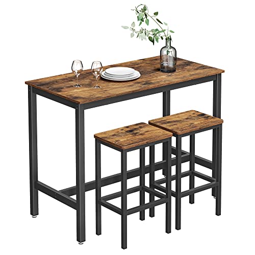 VASAGLE Bar Table Set, Bar Table with 2 Bar Stools, Dining table set, Kitchen Counter with Bar Chairs, Industrial for Kitchen, Living Room, Party Room, Rustic Brown and Black ULBT15X | The Storepaperoomates Retail Market - Fast Affordable Shopping