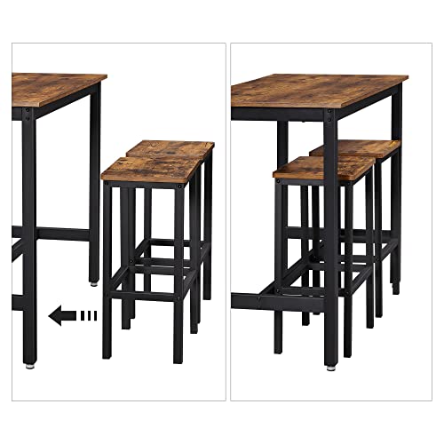 VASAGLE Bar Table Set, Bar Table with 2 Bar Stools, Dining table set, Kitchen Counter with Bar Chairs, Industrial for Kitchen, Living Room, Party Room, Rustic Brown and Black ULBT15X | The Storepaperoomates Retail Market - Fast Affordable Shopping