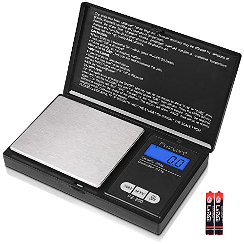 Fuzion Digital Pocket Scale, 200g/0.01g Gram Scale, Mini Scale Gram and Ounce, Small Food Scale, Herb Scale, Jewelry Scale, Grain Scale Portable with 6 Units, LCD, Stainless Steel