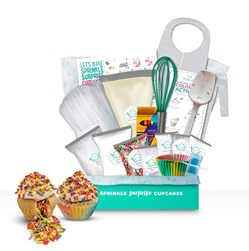 TOVLA JR. Kids Sprinkle Surprise Set – Real Kids Baking Kit with Pre-Measured Ingredients, Kitchen Tools, Apron, Hat – Fun DIY Kids Cooking Activity Gift Idea – Safe Baking Kits for Boys and Girls