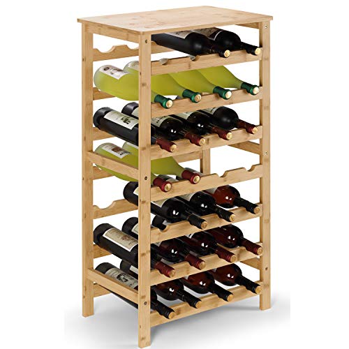 HYNAWIN Bamboo Wine Rack Freestanding Wine Storage Shelf Display Stand Perfect for Home Living Room Kitchen Bar (7 Tiers, 28-Bottles)