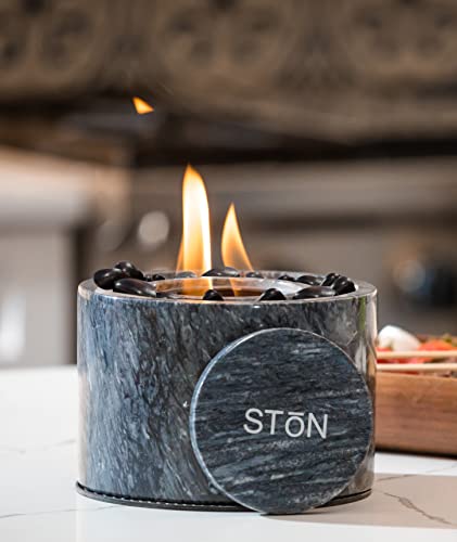 Stonhome Tabletop Fire Pit Bowl –  The Original Marble Portable Fireplace, Indoor Outdoor, Mini Fire Pit Clean Burning Real Flame for Patio Balcony, S’Mores Maker (Black)