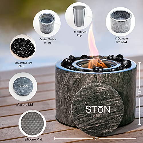 Stonhome Tabletop Fire Pit Bowl –  The Original Marble Portable Fireplace, Indoor Outdoor, Mini Fire Pit Clean Burning Real Flame for Patio Balcony, S’Mores Maker (Black) | The Storepaperoomates Retail Market - Fast Affordable Shopping