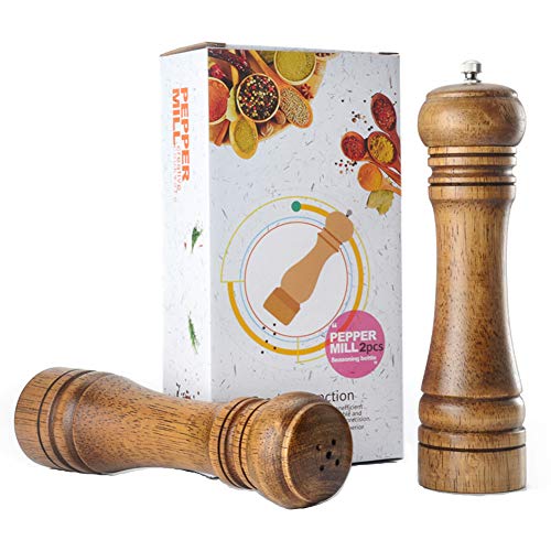 AROGEAR Pepper Mill, Wood Pepper Grinder and Salt Shaker Set, Ceramic Grinding Core, Easy to Fill, Adjustable Thickness, Suitable for Home Kitchen, Dining Room,Package 2