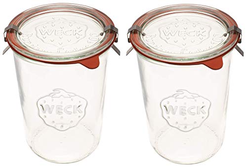 Weck Canning Jars 743 – Weck Mold Jars made of Transparent Glass – Eco-Friendly Canning Jar – Storage for Food with Air Tight Seal and Lid – 3/4 Liter Tall Jars Set – Set of 2 Jars
