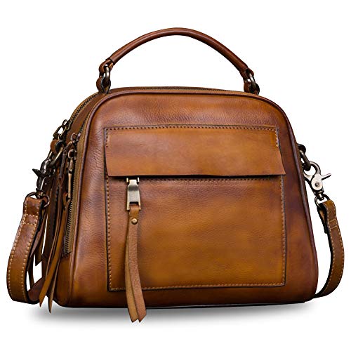Genuine Leather Crossbody Bags for Women Handmade Vintage Hobo Handbag Clutch Satchel Purses (Brown)