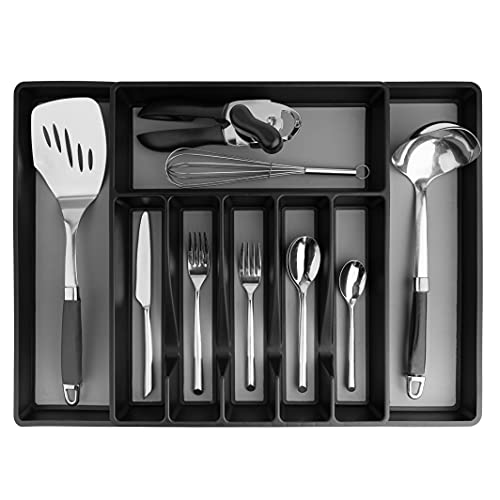 LIVORINI Expandable Cutlery Kitchen Drawer Organizer, Flatware Tray for Silverware, Serving Utensils, Multi-Purpose Storage for Kitchen, Office, Bathroom Supplies