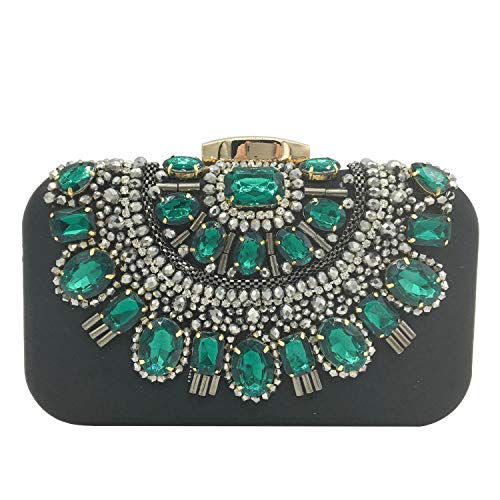 Boutique De FGG Green Beaded Evening Bags and Clutches for Women Formal Party Handbags Bridal Crystal Clutch Purse