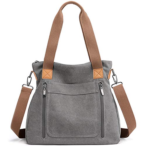 Women’s Canvas Tote Handbags Vintage Casual Shoulder Work Bag Crossbody Purses (Grey) One Size