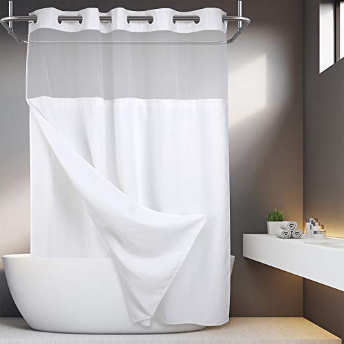 No Hooks Required Waffle Weave Shower Curtain with Snap in Liner – 71W x 74H,Hotel Grade,Spa Like Bath Curtain,White