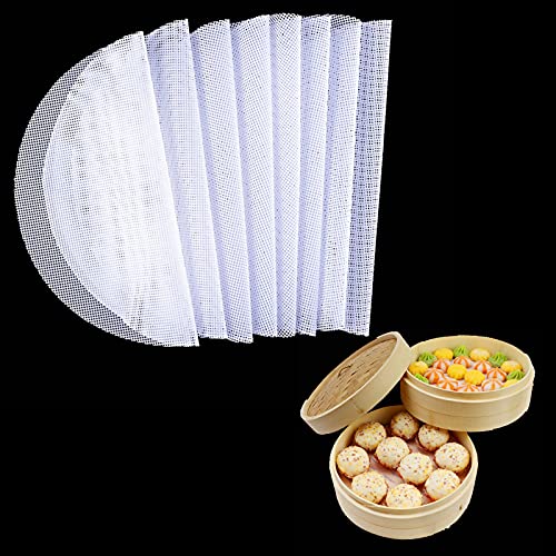 8Pcs Round Silicone Steamer Liners ,11inch Non-stick Silicone Steamer Mesh Mat ,Reusable Bamboo Steamer Liner Pad Dim Sum Mesh for Home Kitchen Cooking(8, 11 x 11 inch)