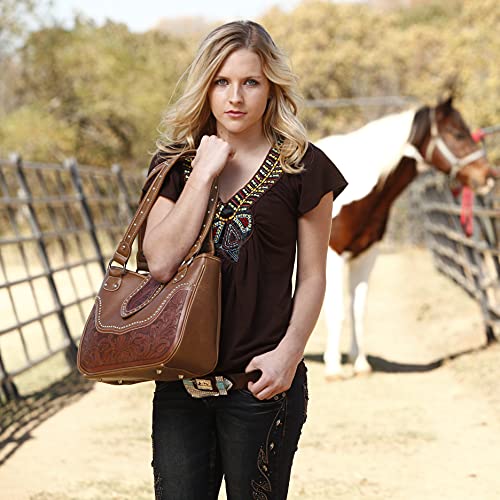 Montana West Women Shoulder Bag Concealed Carry Handbag Fashion Tooling Tote Bag with Detachable Holster WRLH-8005BR | The Storepaperoomates Retail Market - Fast Affordable Shopping