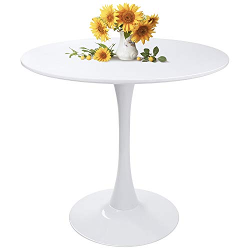 Modern Round Dining Table White 31.5″ with Pedestal Base in Tulip Design, Mid-Century Leisure Table for Kitchen Dining Room & Living Room