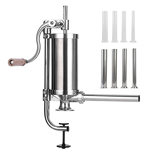 JIAN Stuffer, Stainless Steel 5 LBS Vertical Sausage Maker, Homemade Meat Filling Kitchen Machine with 8 Different Stuffing Nozzles, 1, White