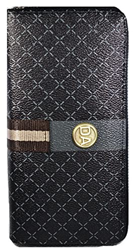 DA Women’s Designer Wallets RFID Blocking Leather Zip Around Wallet Large Phone Holder Clutch Travel Purse Wristlet (Black & Grey)