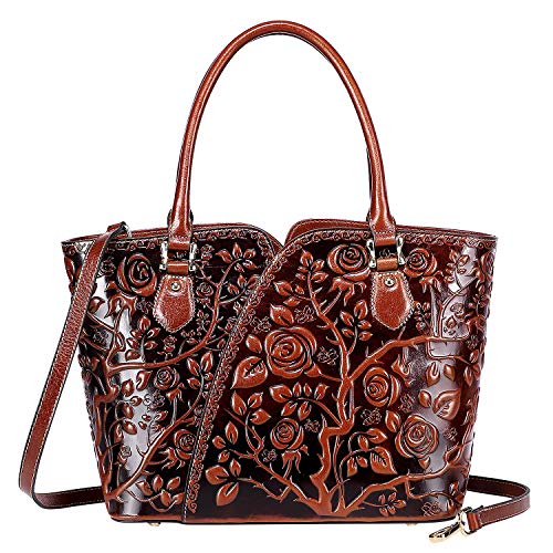 PIJUSHI Designer Handbags For Women Floral Purses Top Handle Handbags Satchel Bags (22328 Brown)