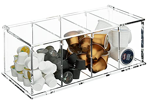 Coffee Capsule Holder Acrylic Box K Cup Holder Coffee Pod Storage Clear Acrylic 4 Compartment with Lid Organizer Coffee Bar Accessories